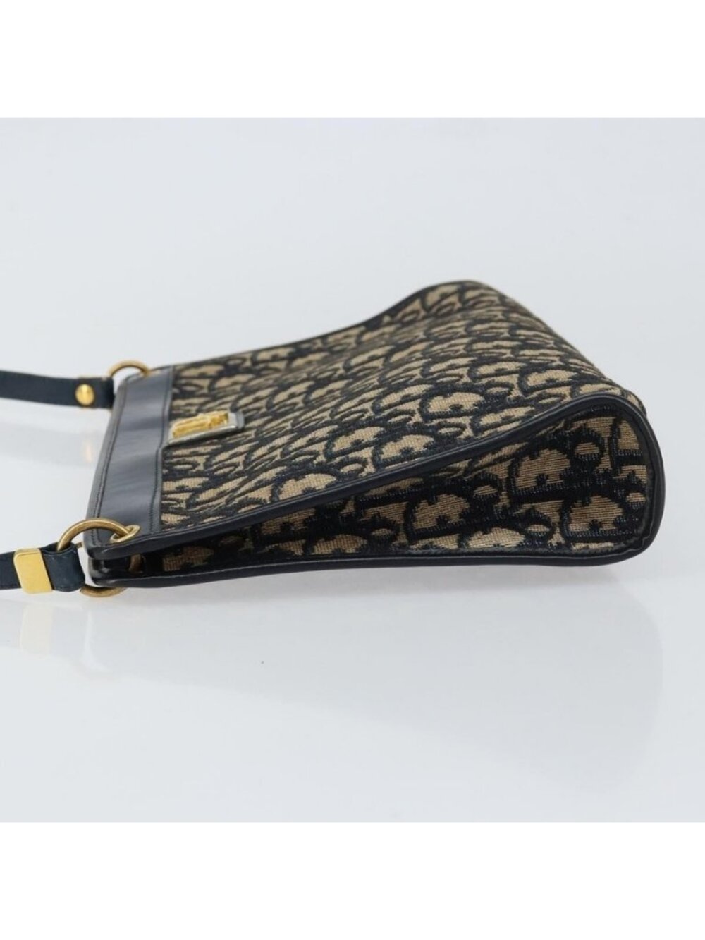 Authentic Christian Dior Trotter Canvas Shoulder Bag Navy Gold - Picture 12 of 16